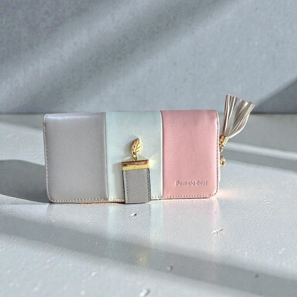 Pastel Pink, White and Gray Wallet with Tassel